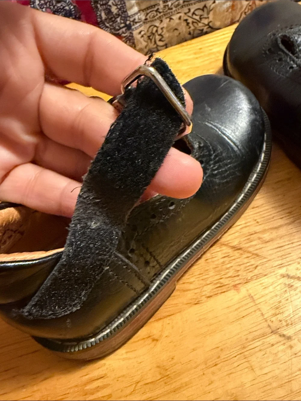 Black Leather Girls T-Strap Dress Shoes